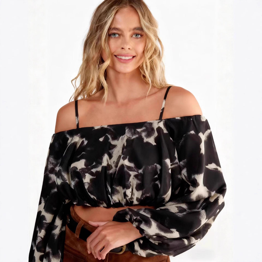 Damen trendige Schulterfreie Bluse mit voluminösen Ärmeln und eleganten Details EB