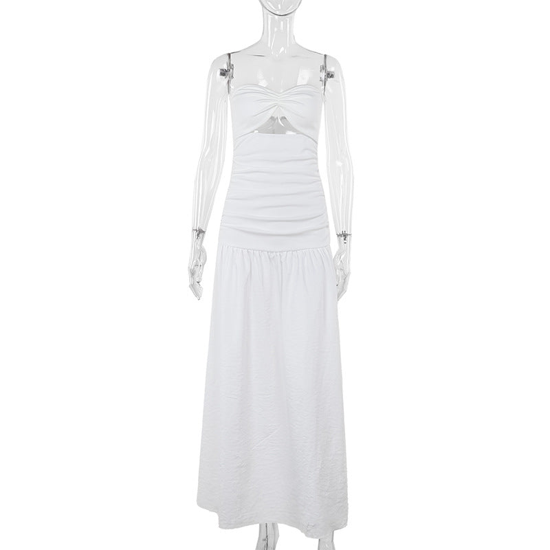 Damen Maxikleid mit gerafftem Oberteil und verspieltem Rock EB