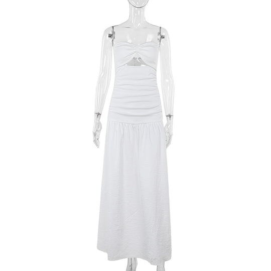 Damen Maxikleid mit gerafftem Oberteil und verspieltem Rock EB