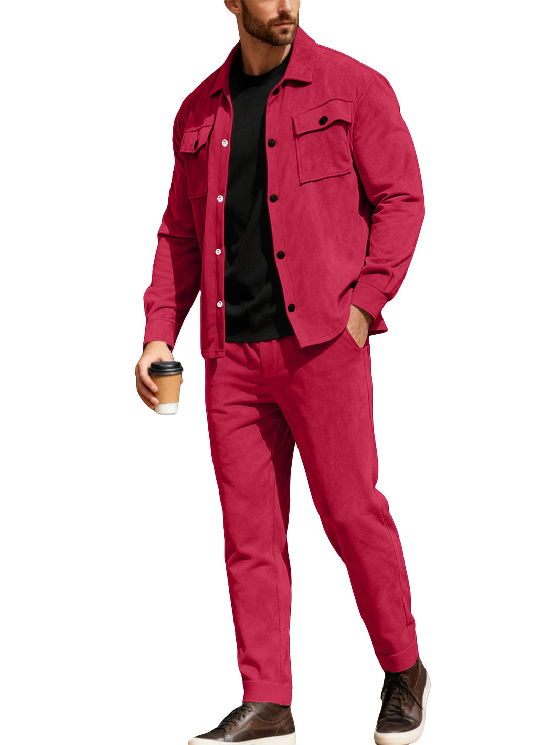 Herren nan Shirtjacke mit Pattentaschen und gerade geschnittene Chinohose EB