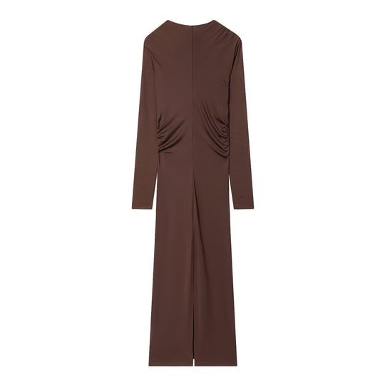 Damen Maxikleid mit tiefem V-Ausschnitt und drapierten Details EB