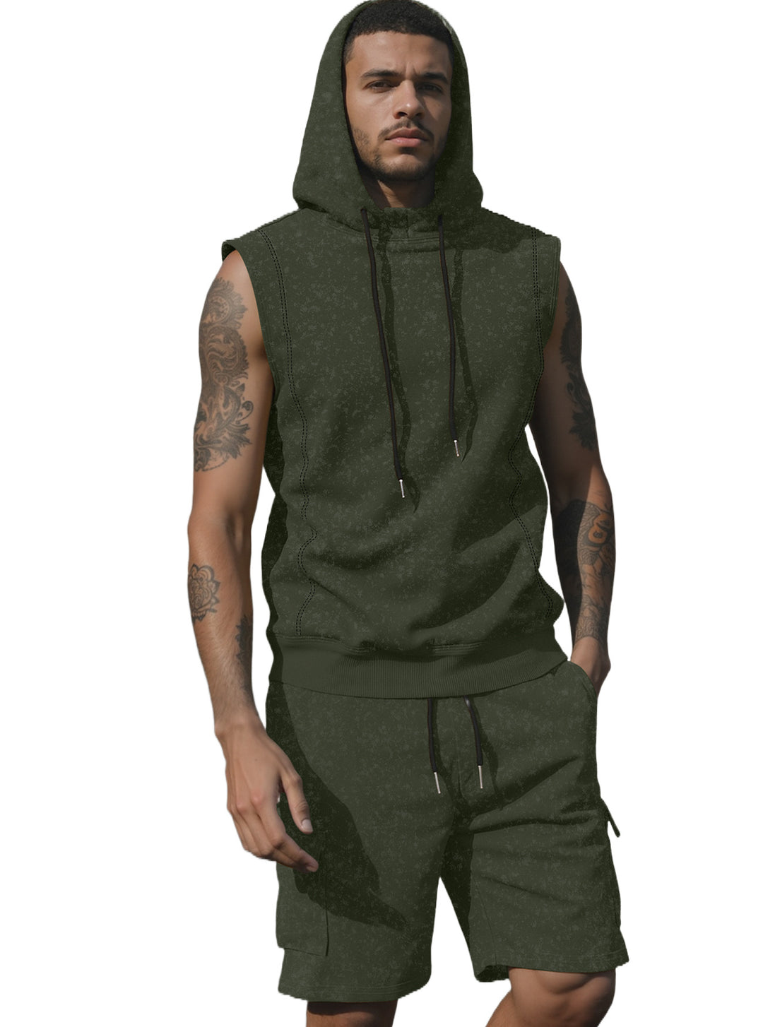 Herren nan Kapuzen-Muskelshirt-Set mit funktionaler Cargobermuda EB
