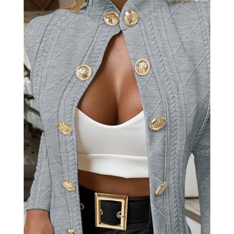 Damen Elegante und modische Strickjacke mit dekorativen Knöpfen EB