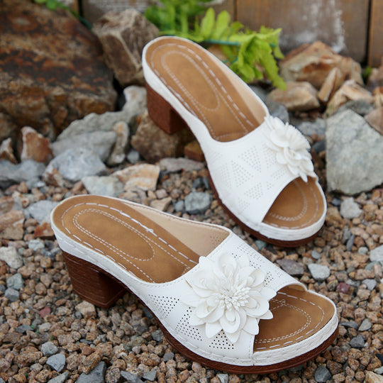 Damen elegante Slide-Pantoletten mit floralem Design EB