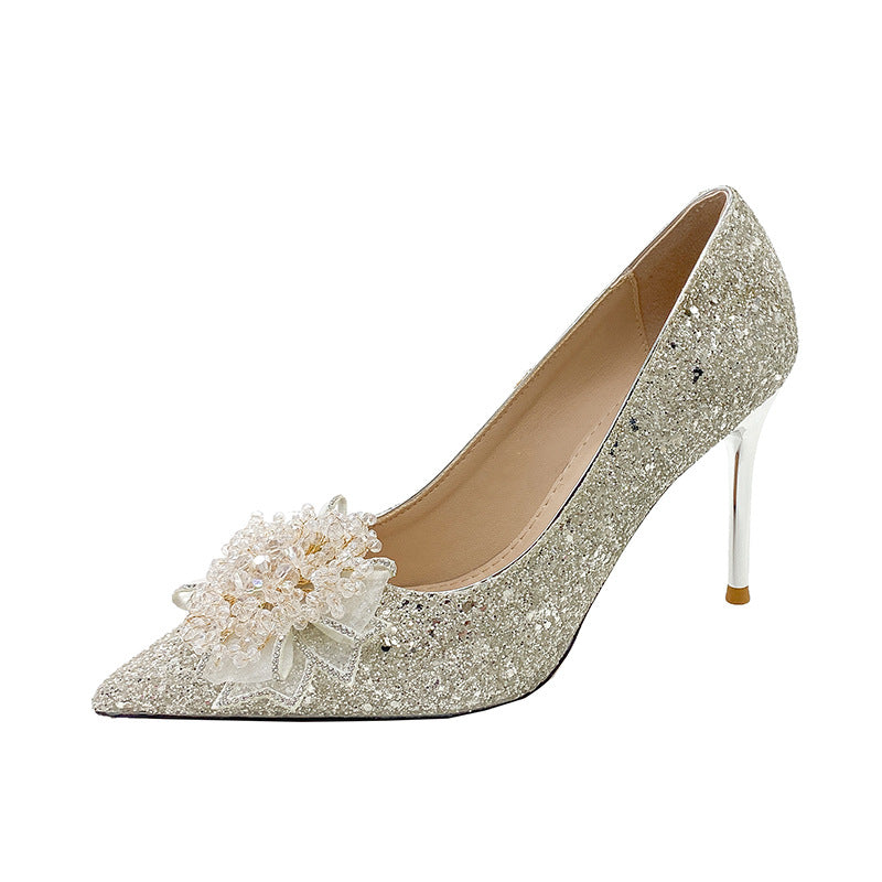 Damen Glamouröse Pumps mit funkelndem Strass und exquisite Blumenapplikation EB