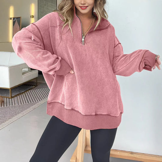 Damen Bequemer Pullover mit halbem Reißverschluss EB