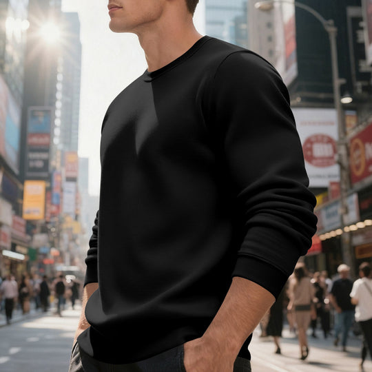 Herren nan weiches Rundhals-Sweatshirt aus Baumwollmix mit gerippten Bündchen und relaxed Fit EB