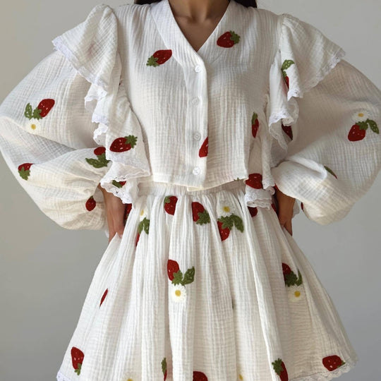 Damen Zweiteiliges Set mit herzförmigem Muster und luftiger Bluse EB