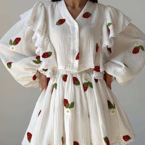 Damen Zweiteiliges Set mit herzförmigem Muster und luftiger Bluse EB