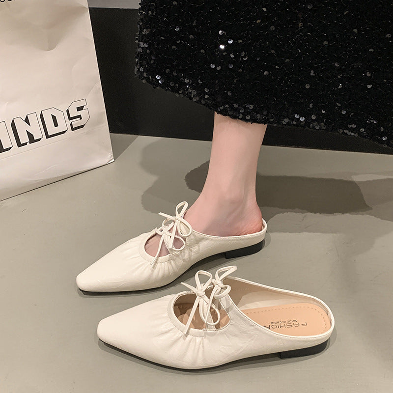 Damen Elegante Mules mit Raffung und verspieltem Schnürdetail EB