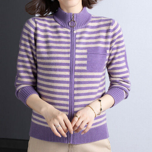 Damen Strickjacke mit Stehkragen und Reißverschluss EB