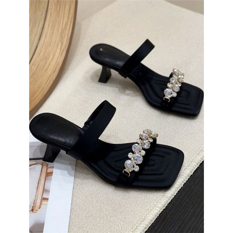 Damen elegante Slipper mit funkelnden Strassverzierungen EB