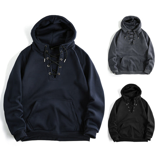 Damen Kapuzenpullover mit raffiniertem Schnürdesign und praktischer Kängurutasche EB