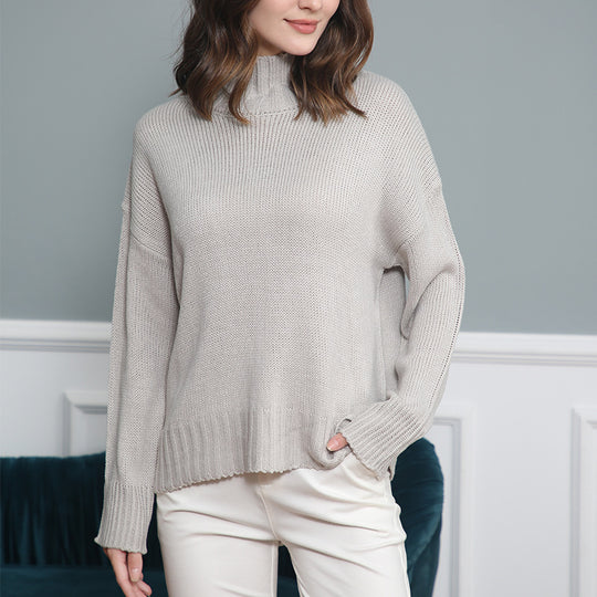 Damen hochgeschlossener Strickpullover mit strukturiertem Design EB