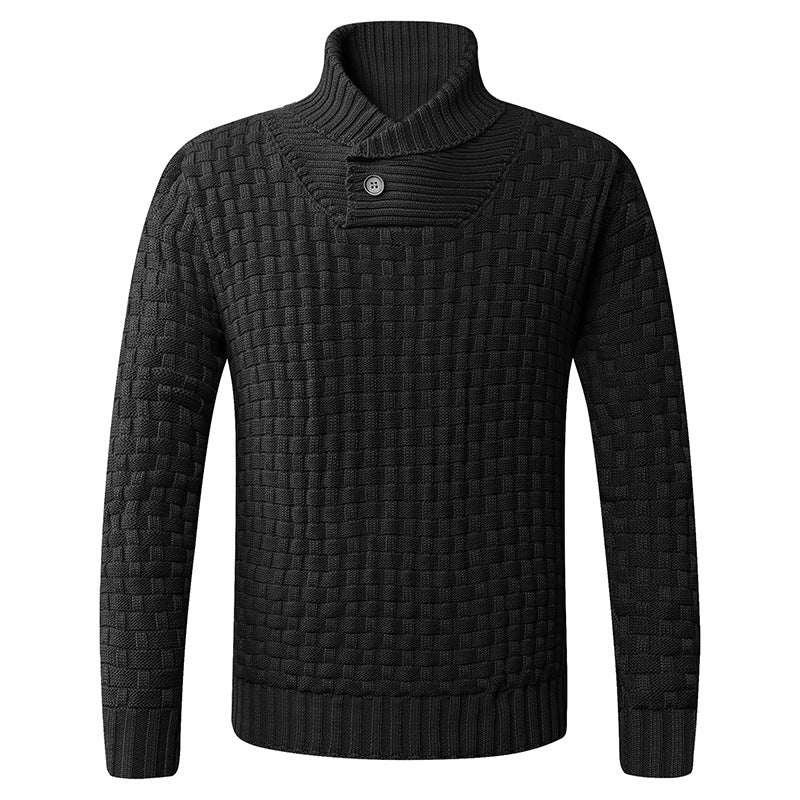 Herren strukturiertes Strickpullover mit Stehkragen und dekorativen Knöpfen EB