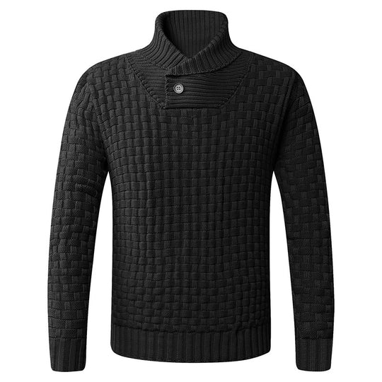 Herren strukturiertes Strickpullover mit Stehkragen und dekorativen Knöpfen EB