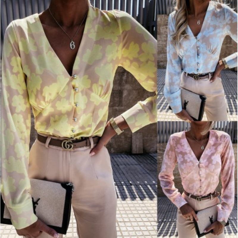 Damen Bluse mit floralem Druck und Knopfleiste EB