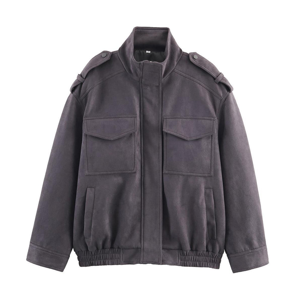 Damen Kunstlederjacke mit praktischen Pattentaschen und modernem Stehkragen EB