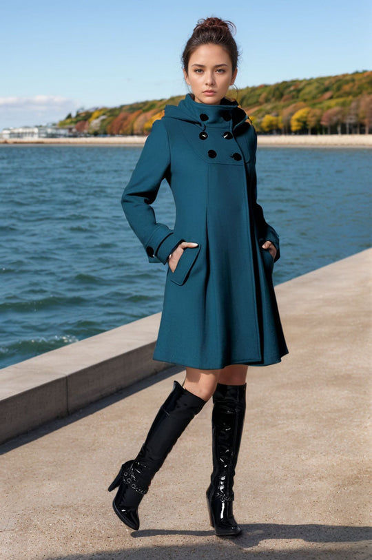 Damen eleganter Mantel mit hohem Kragen und funktionalen Taschen EB
