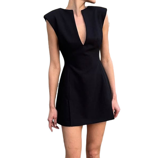 Damen Elegantes Kurzarm-Kleid mit Taillierung und V-Ausschnitt EB
