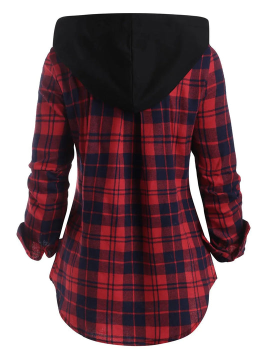 Damen Flanelljacke mit Kapuze und praktischen Taschen EB