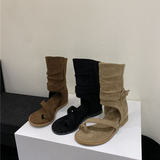 Damen modische Stiefeletten mit offener Zehenpartie und flexiblem Riemen EB
