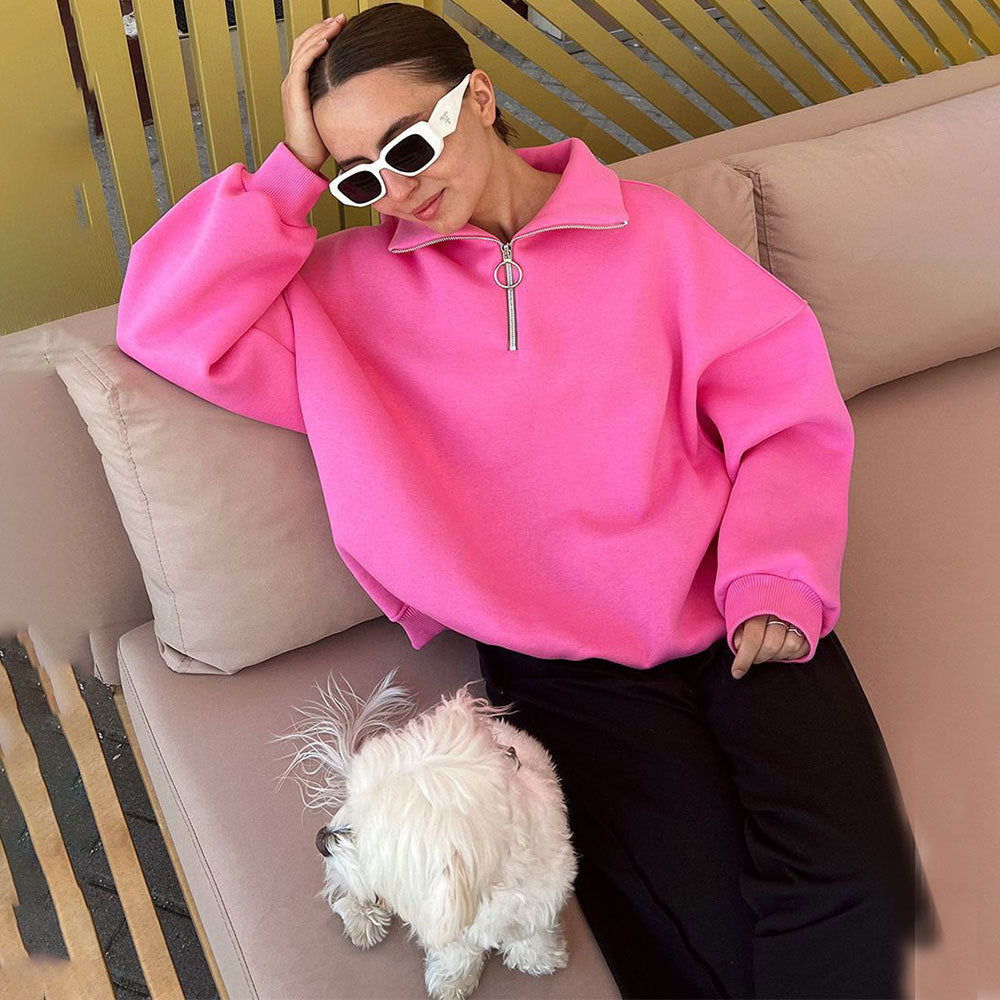 Damen lässiger Pullover mit steigendem Kragen und Reißverschluss EB