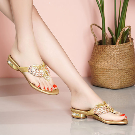 Damen Glamouröse Zehentrenner-Sandalen mit eleganten Schmuckdetails EB