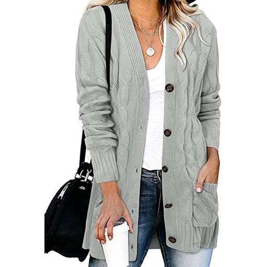 Damen Grobstrickcardigan mit Knopfdetails und praktischen Taschen EB