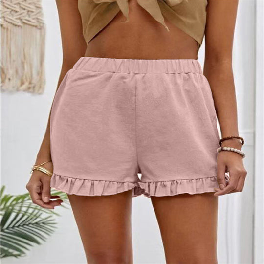 Damen Shorts mit voluminösem Rüschensaum und elastischem Bund EB