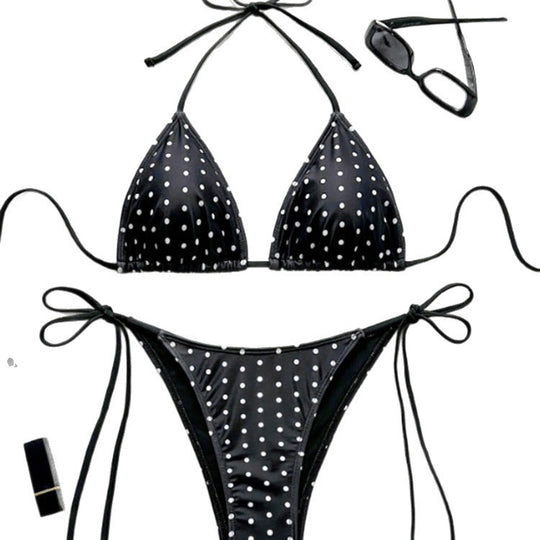 Damen Triangel-Bikini mit verspieltem gepunktetem Design und verstellbaren Trägern EB