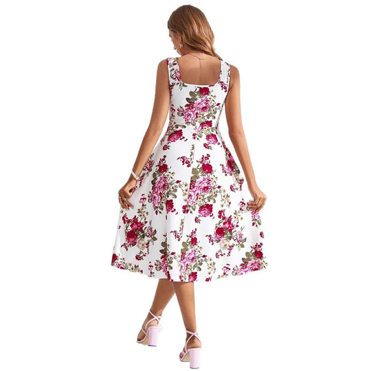 Damen Fließendes Blumenkleid mit weitem Rock und eleganter Taillierung EB