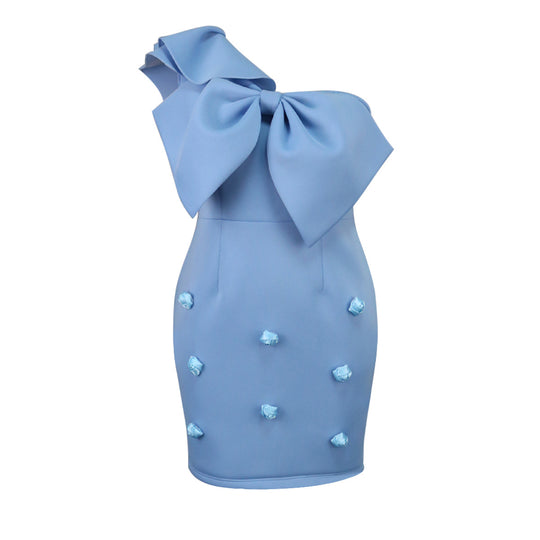 Damen figurbetontes Cocktailkleid mit voluminösem Schleifendesign EB