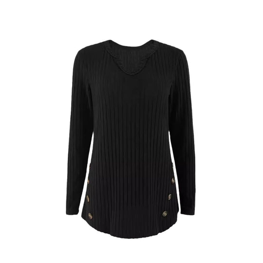 Damen Rippstrick-Pullover mit modischen Knopfdetails EB