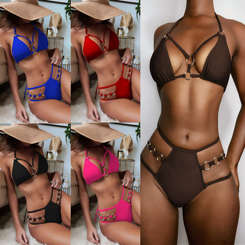 Damen Triangel-Bikini mit modischen Ringdetails EB