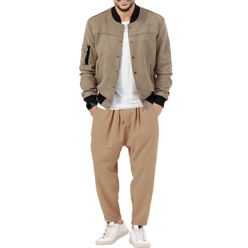 Herren modische Bomberjacke aus weichem Wildleder mit praktischen Taschen EB