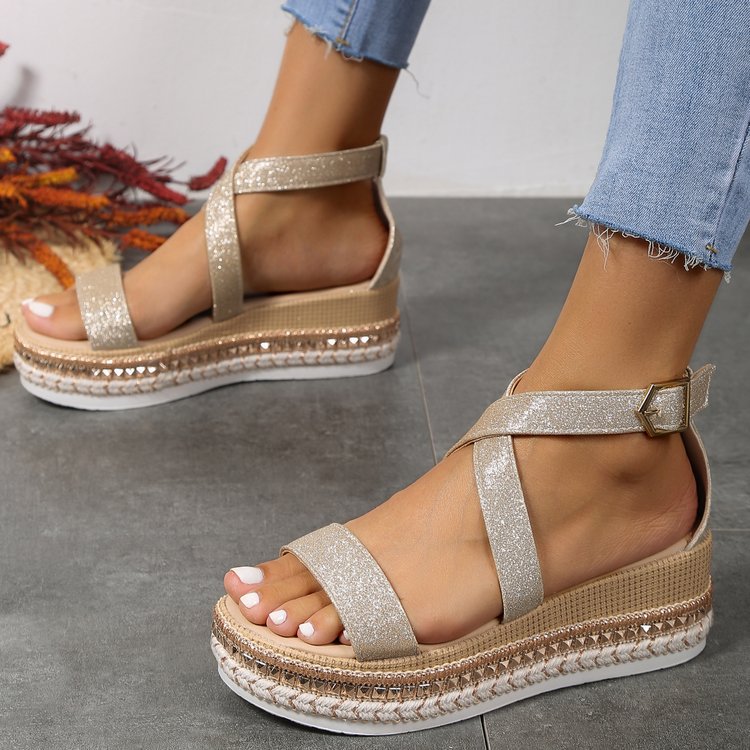 Damen Glitzernde Plateau-Sandalen EB