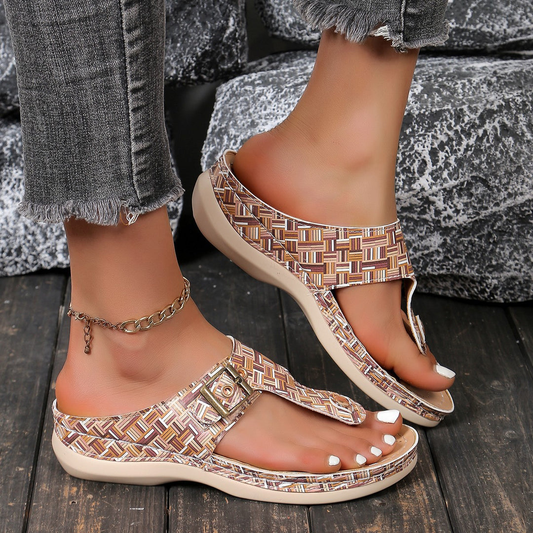 Damen Komfortable Zehentrenner-Sandalen mit eleganter Schnallenverzierung EB