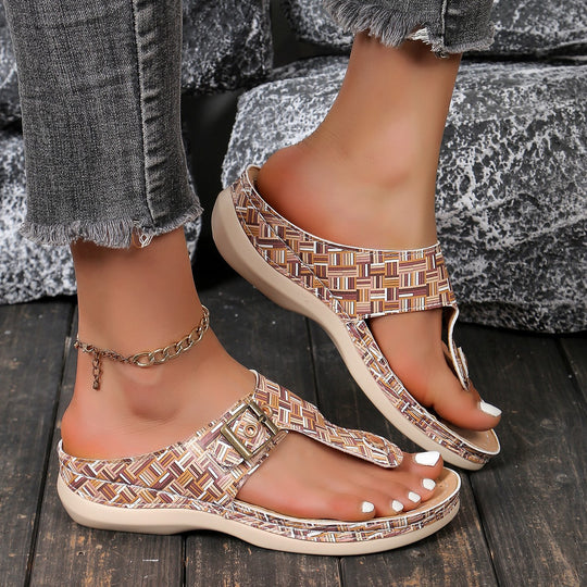 Damen Komfortable Zehentrenner-Sandalen mit eleganter Schnallenverzierung EB