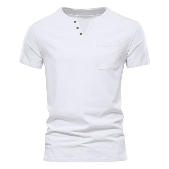 Herren Kurzarm-Henley-T-Shirt mit praktischer Brusttasche und anpassbarem Knopfverschluss EB