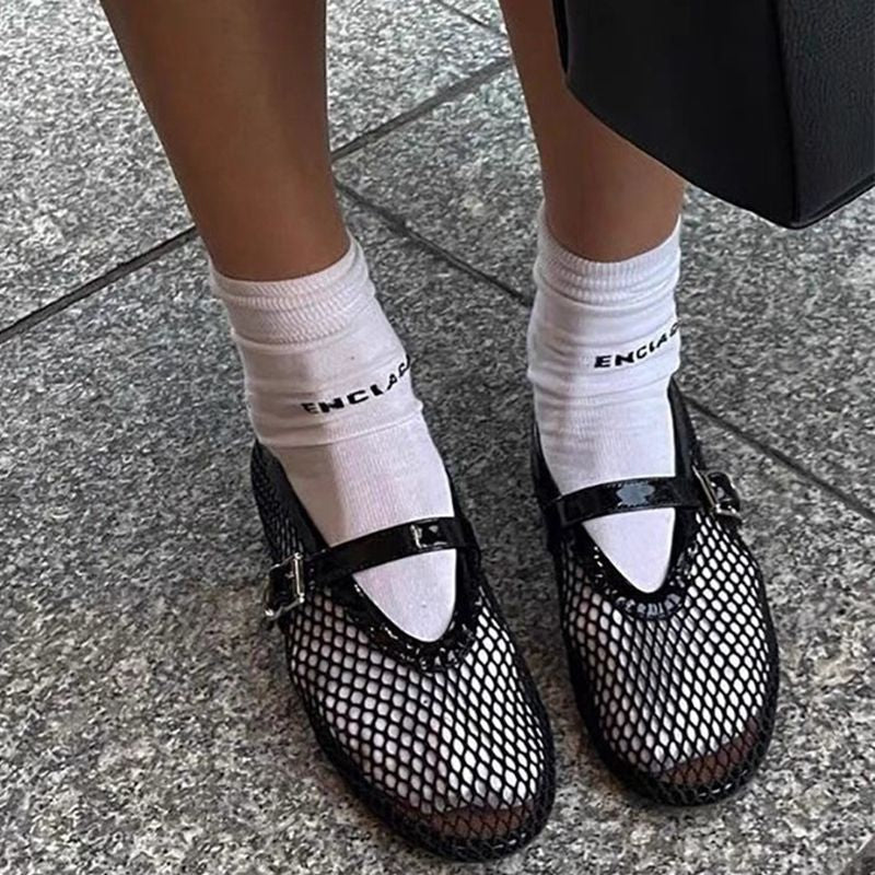 Damen modische Mesh-Pantoletten mit goldenen Akzenten EB