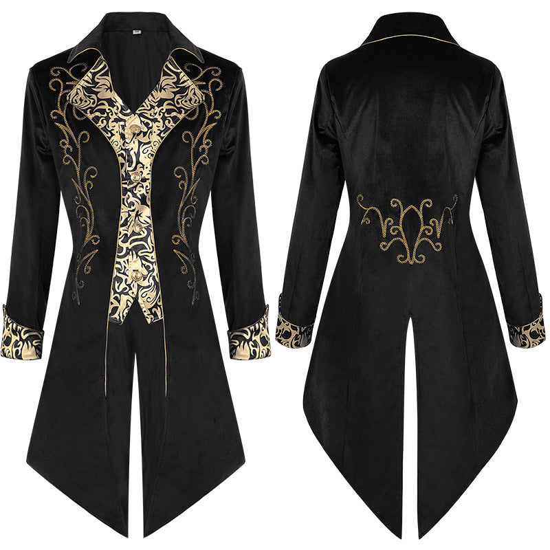 Herren nan extravagante Abendgehrock im Barockstil mit goldbestickter Brokatblende Eb