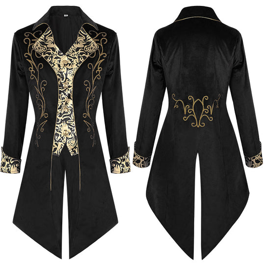 Herren nan extravagante Abendgehrock im Barockstil mit goldbestickter Brokatblende Eb