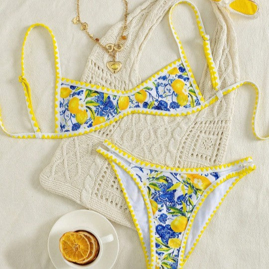 Damen Bikini mit fruchtigem Motiv und raffinierten Schnitt EB