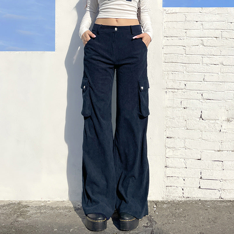 Damen Weite Cord-Cargo-Hose mit praktischen Taschen und lässigem Schnitt EB