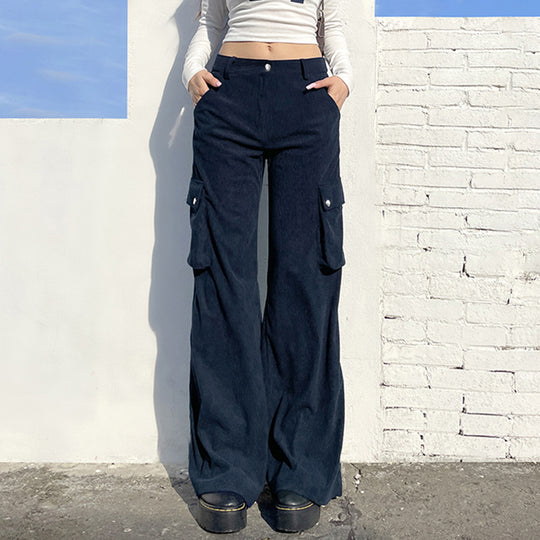 Damen Weite Cord-Cargo-Hose mit praktischen Taschen und lässigem Schnitt EB