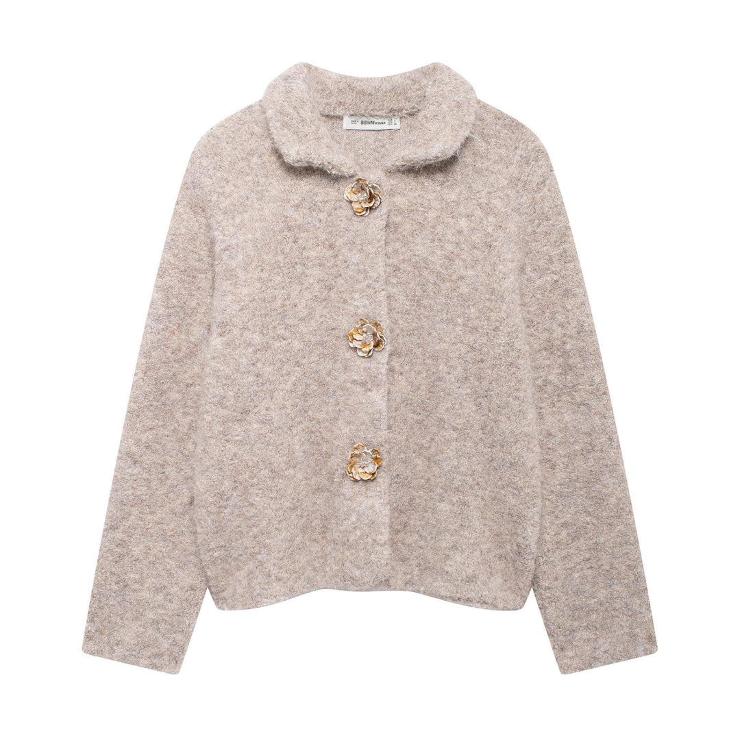 Damen elegante Strickjacke mit dekorativen Knopfdetails EB
