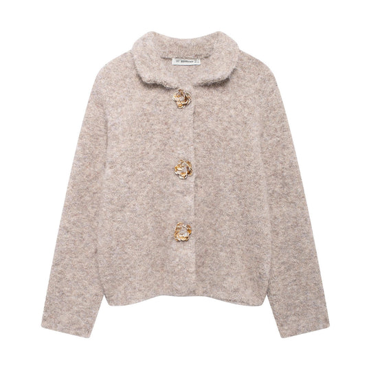 Damen elegante Strickjacke mit dekorativen Knopfdetails EB