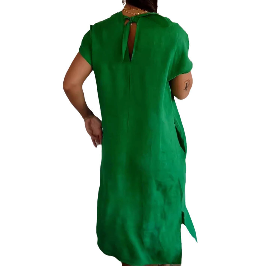 Damen lässiges V-Ausschnitt Kleid mit praktischen Taschen EB