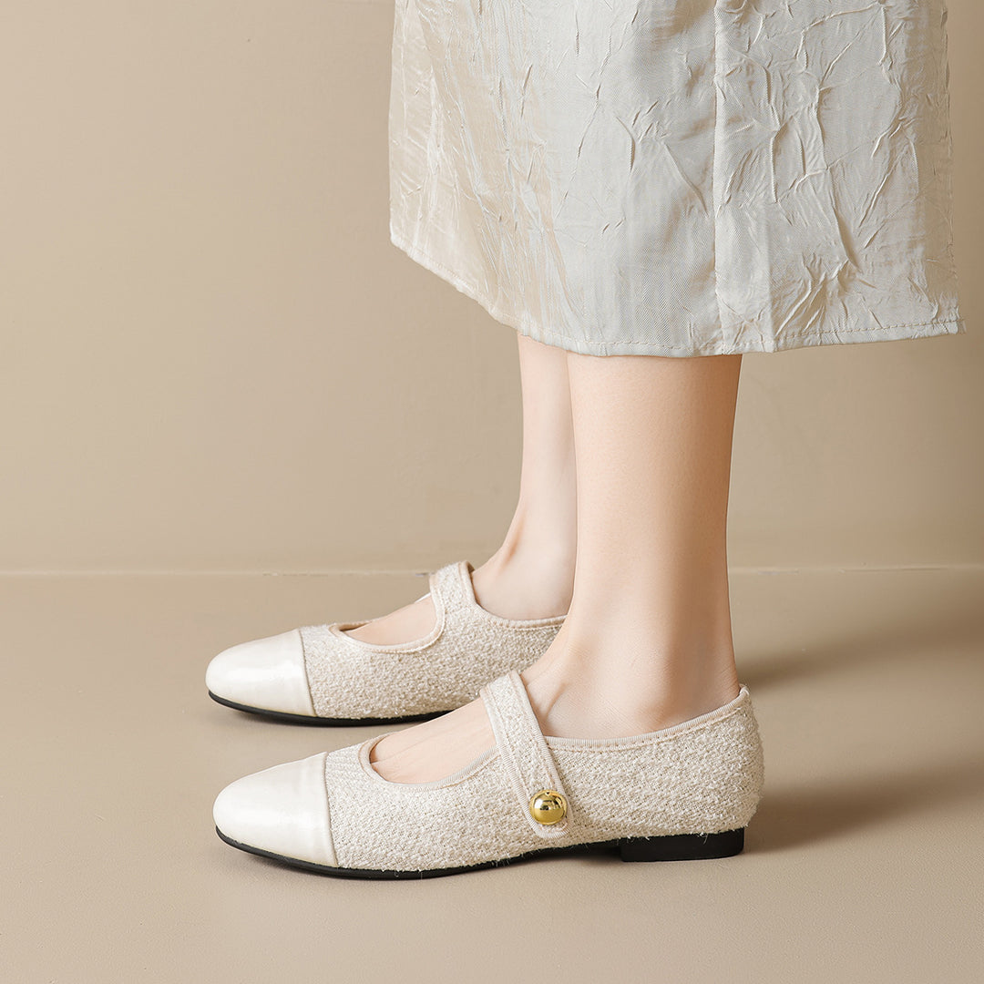 Damen Ballerina-Schuhe mit elegantem Riemen und modischem Knopfdetail EB